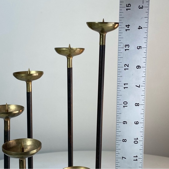 Vintage Mid Century Brass Copper Tiered Candlestick 6 Candle Holder Candelabra - Picture 9 of 13